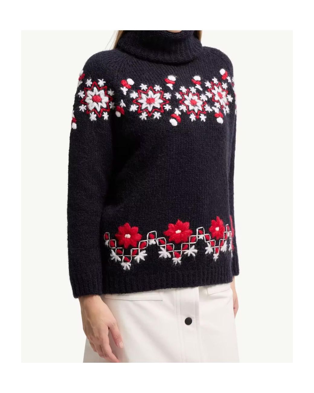 Moncler Blue Hand-Embroidered Alpaca Wool Turtleneck Sweater