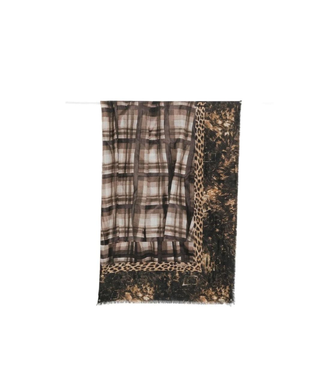 Pierre Louis Mascia Multicolor Check-Print Leopard-Pattern Scarf