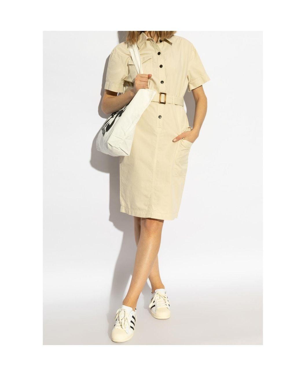 Woolrich Natural Button Detailed Belted Dress