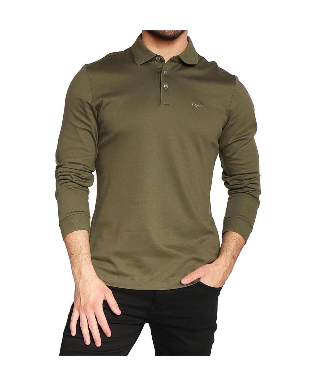Boss Green Textured Cotton Polo Shirt for men