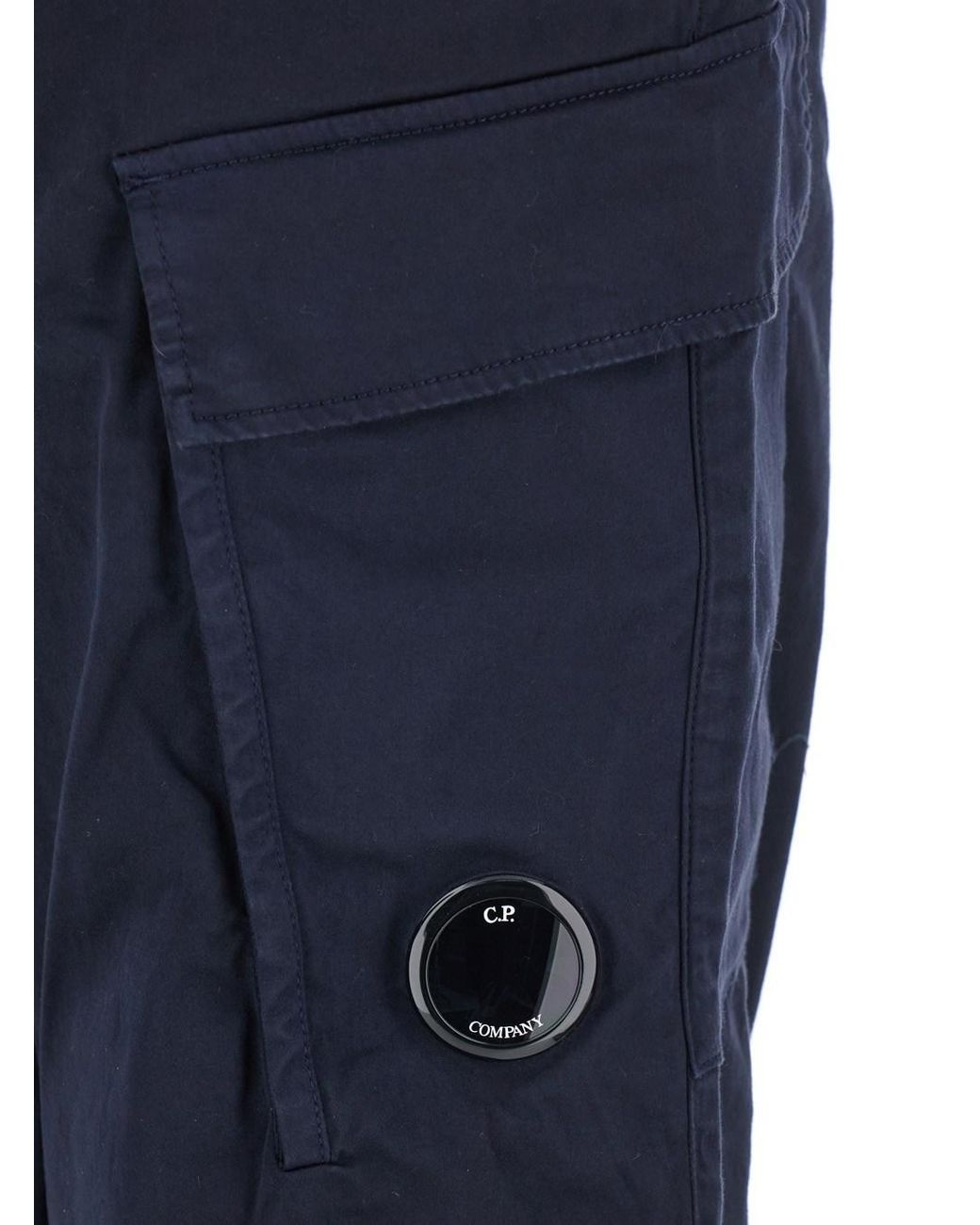 C P Company Blue Cargo Pants With Lens Detail for men