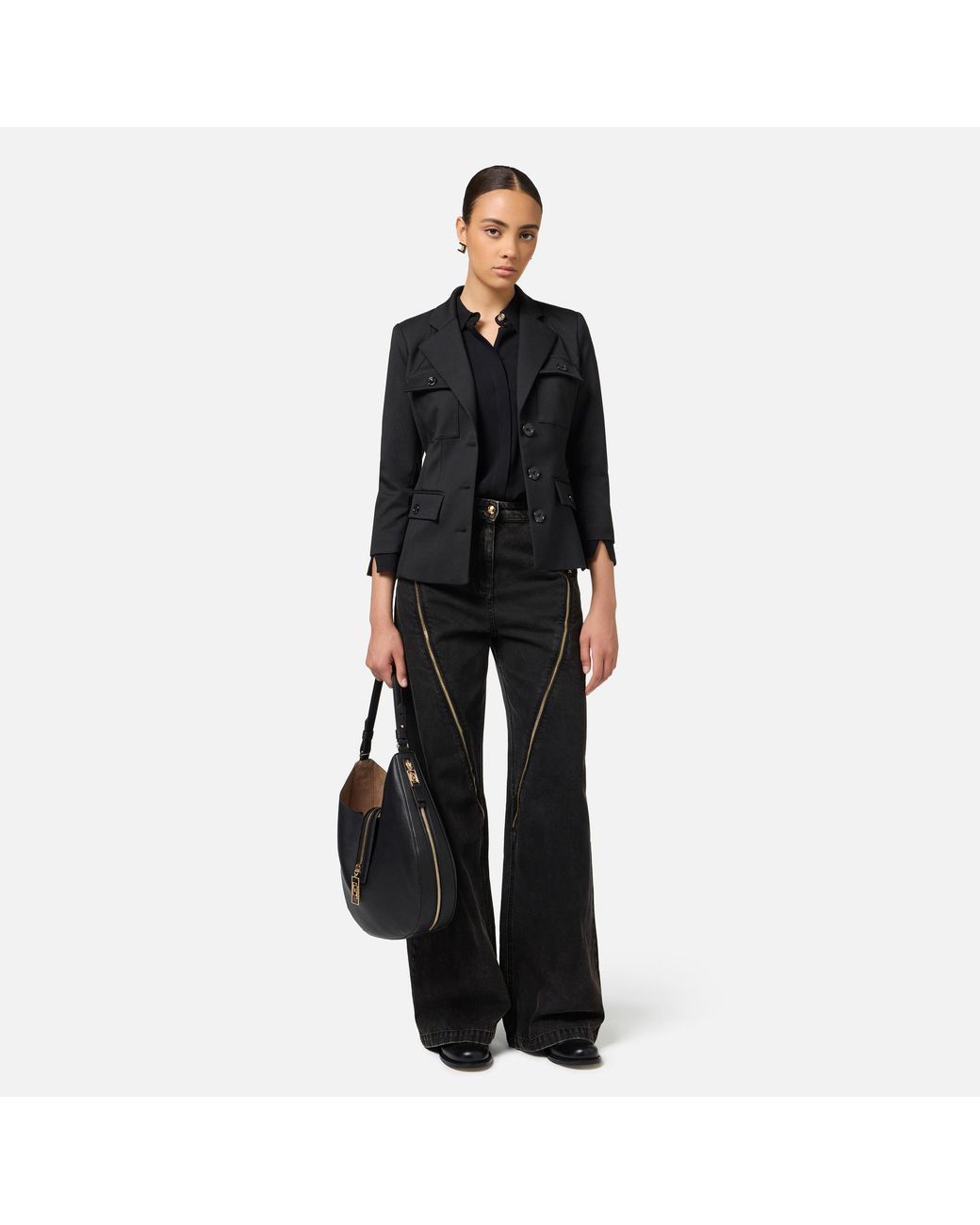 Elisabetta Franchi Black Single Breasted Pocket Detailed Blazer