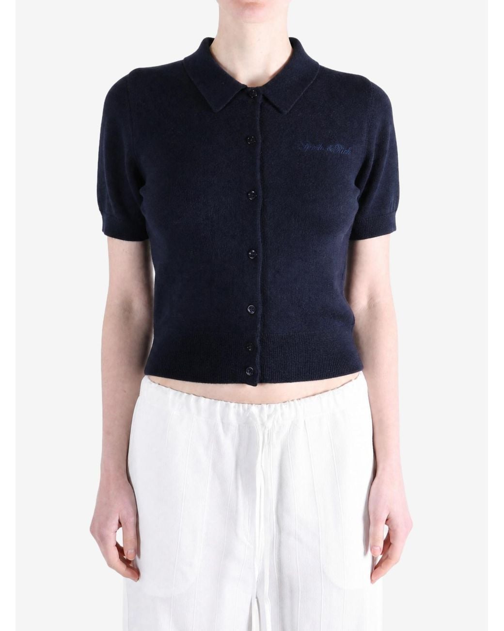 Sporty & Rich Blue Short-Sleeved Cardigan