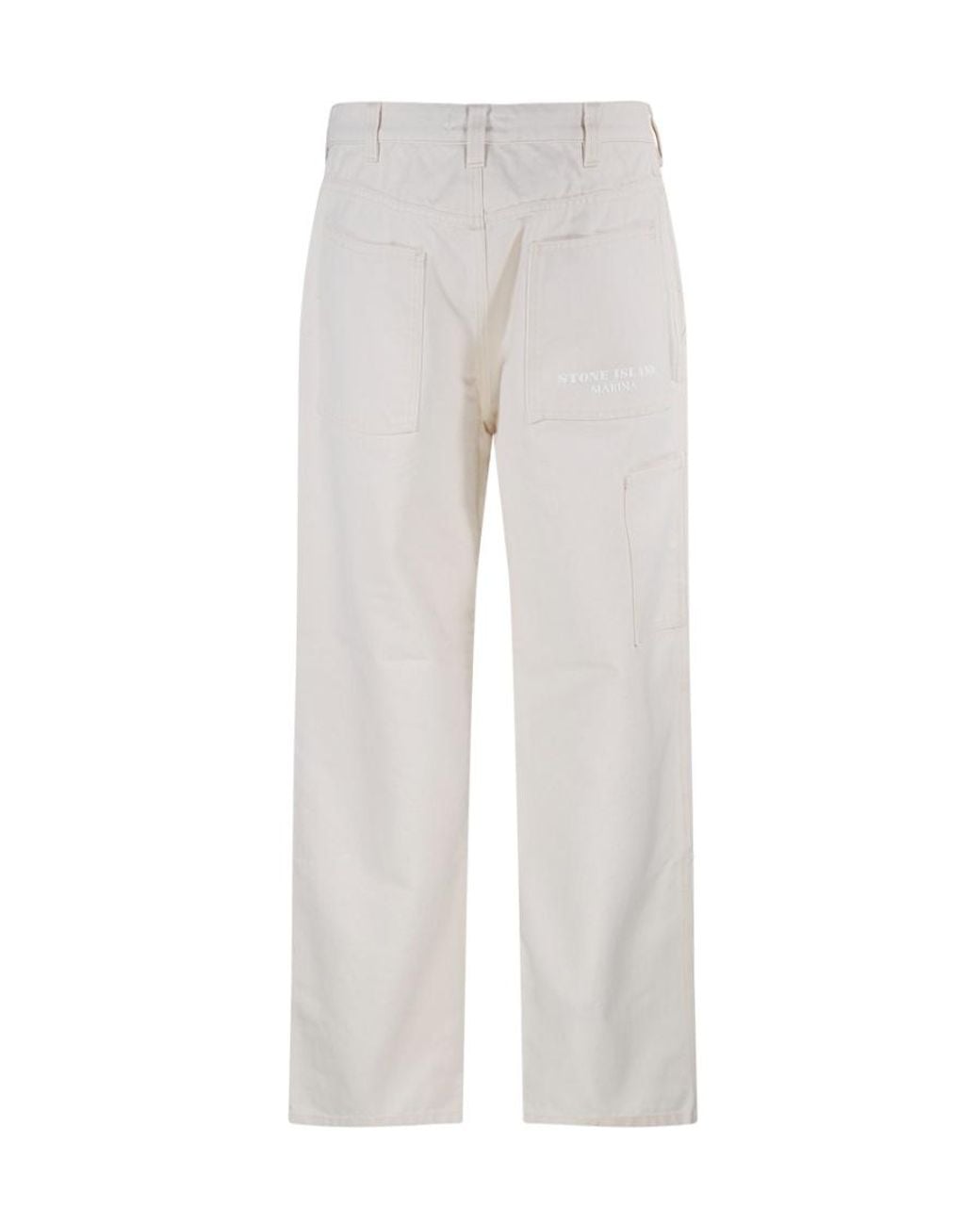 Stone Island White Logo-Printed Mid-Rise Trousers for men