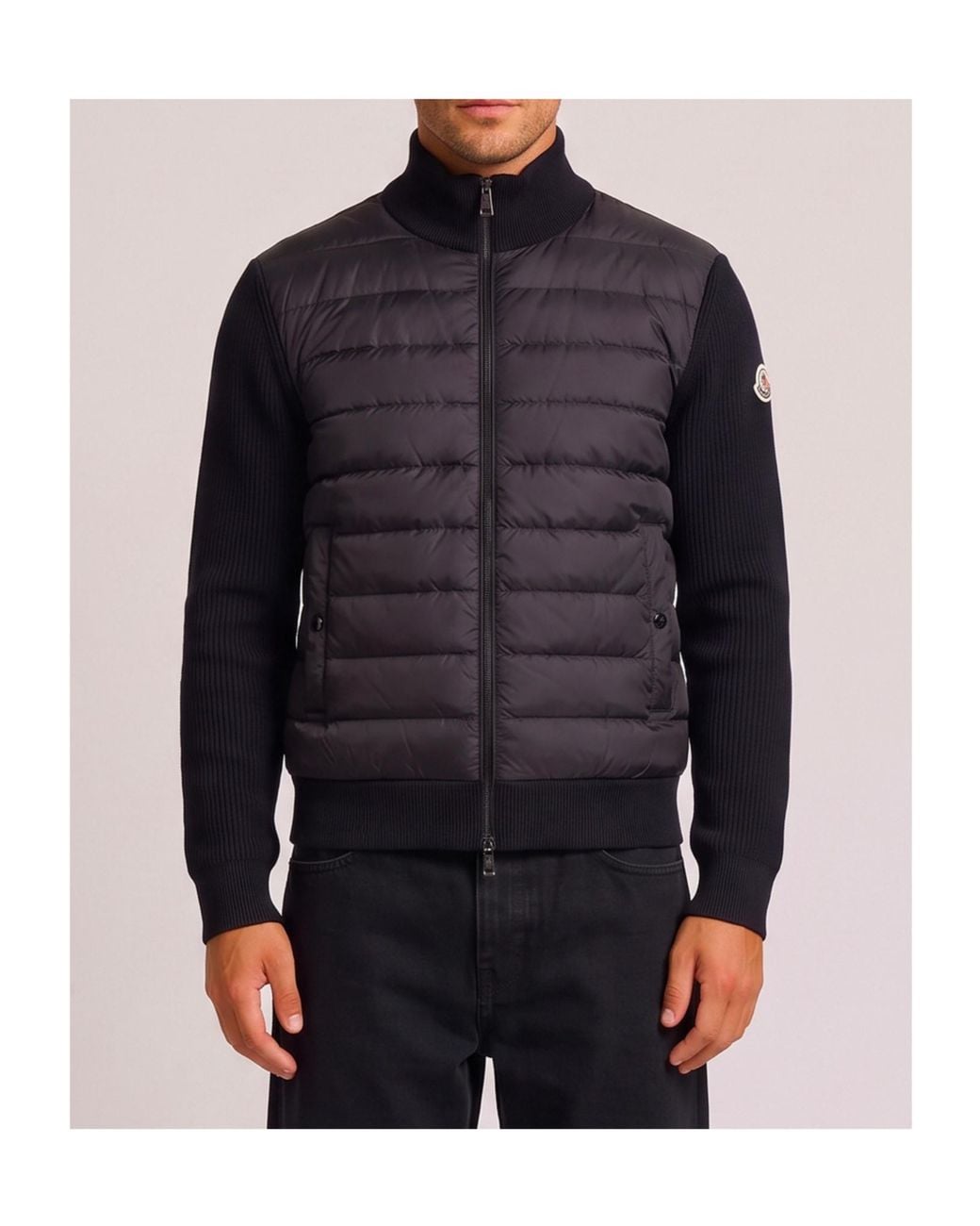 Moncler Black Quilted Zip-Up Cardigan for men