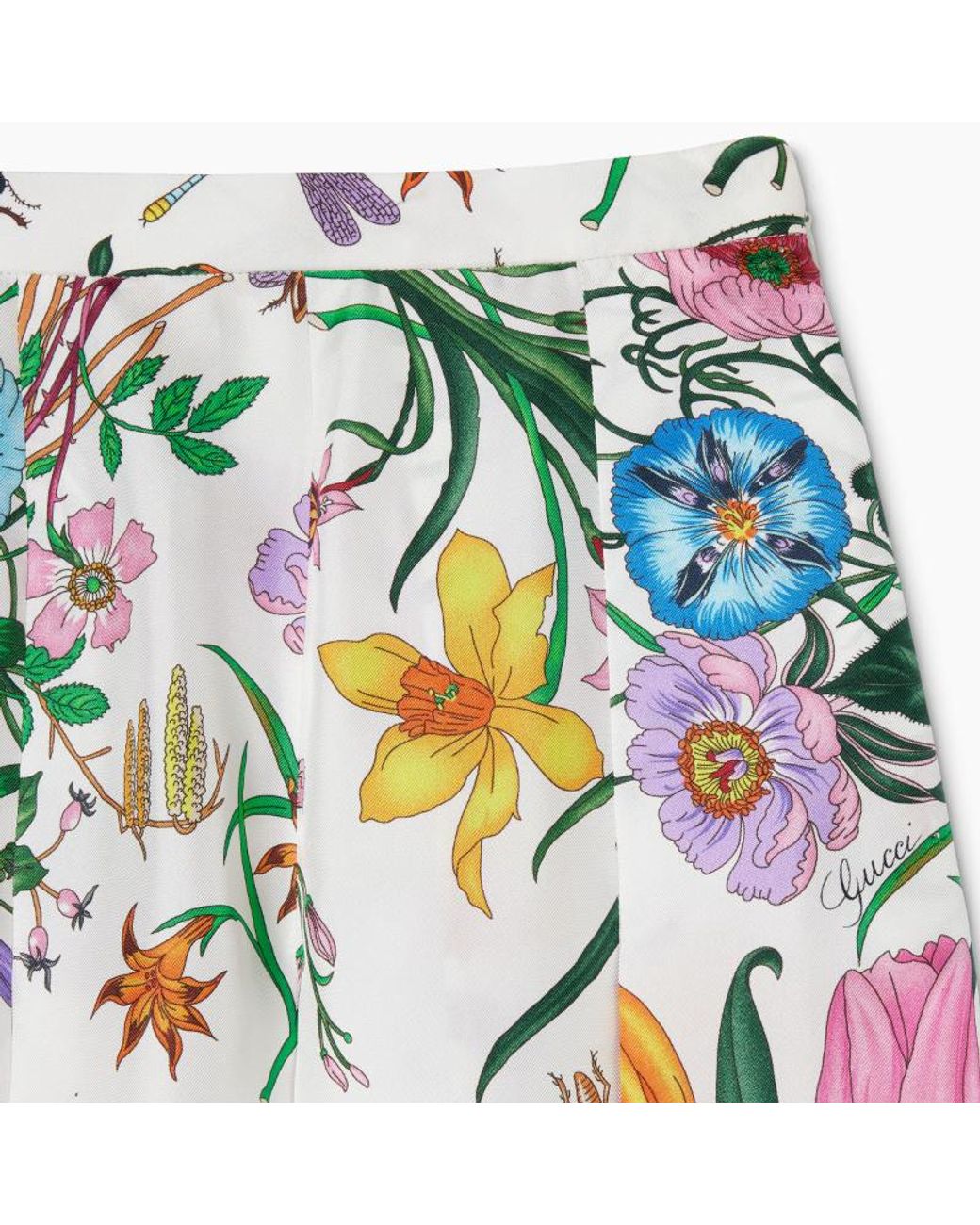 Gucci White Pleated Floral Print Skirt