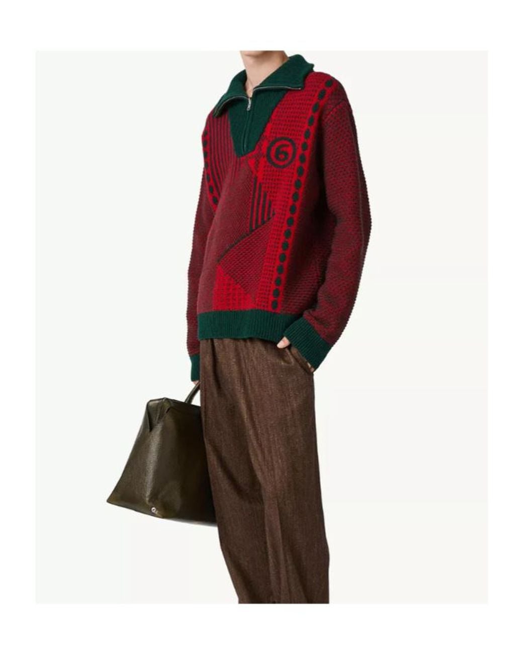 MM6 by Maison Margiela Red Patchwork-Knit Reversible Sweater for men