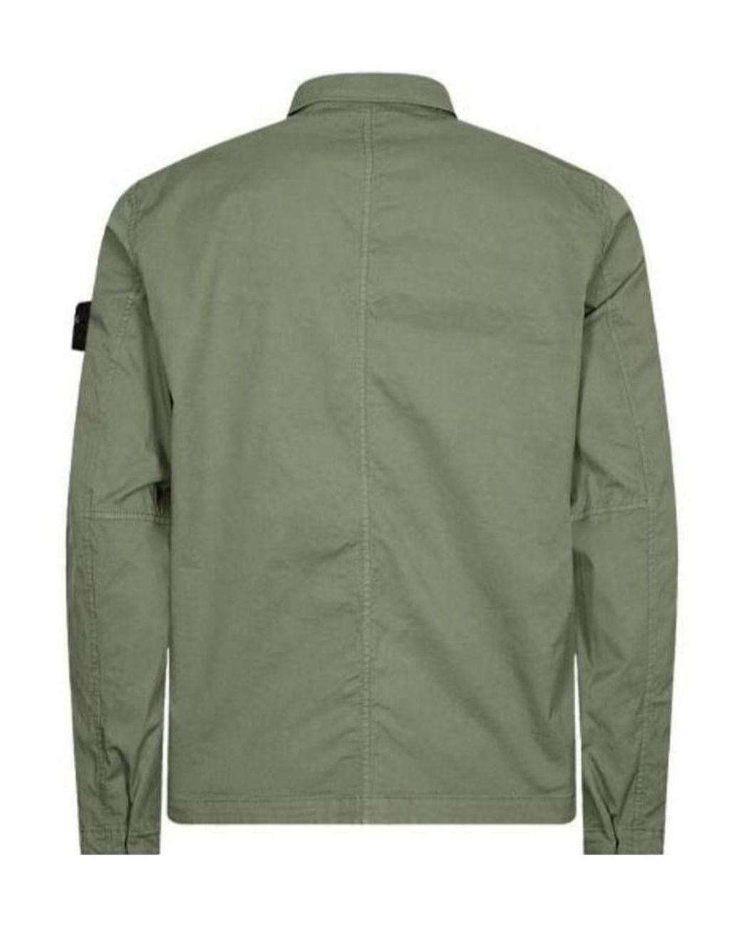 Stone Island Green Compass-Patch Zip-Up Shirt Jacket for men