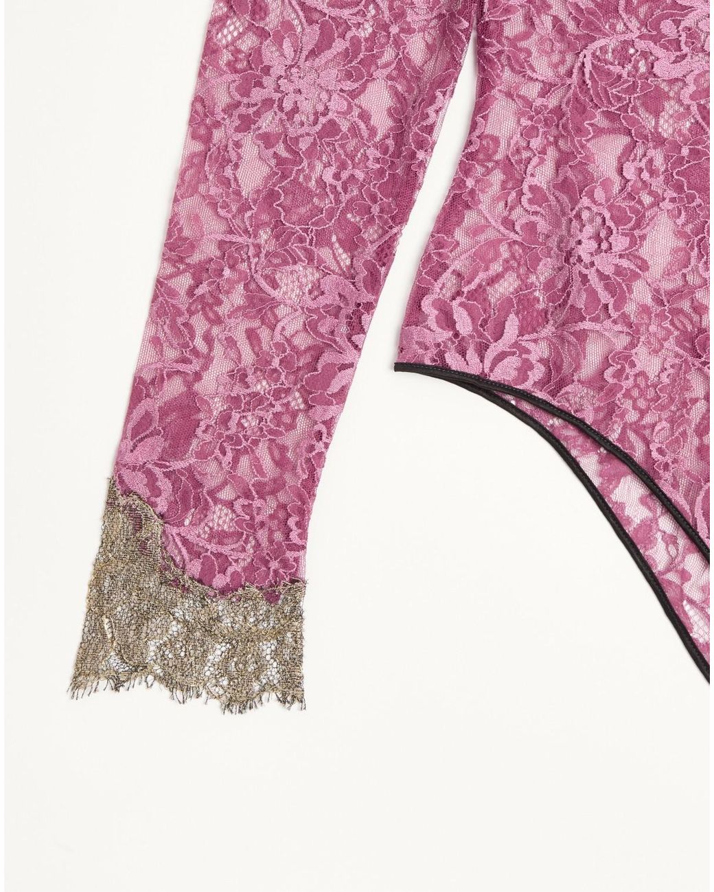 Valentino Purple Lace Long-Sleeved Bodysuit