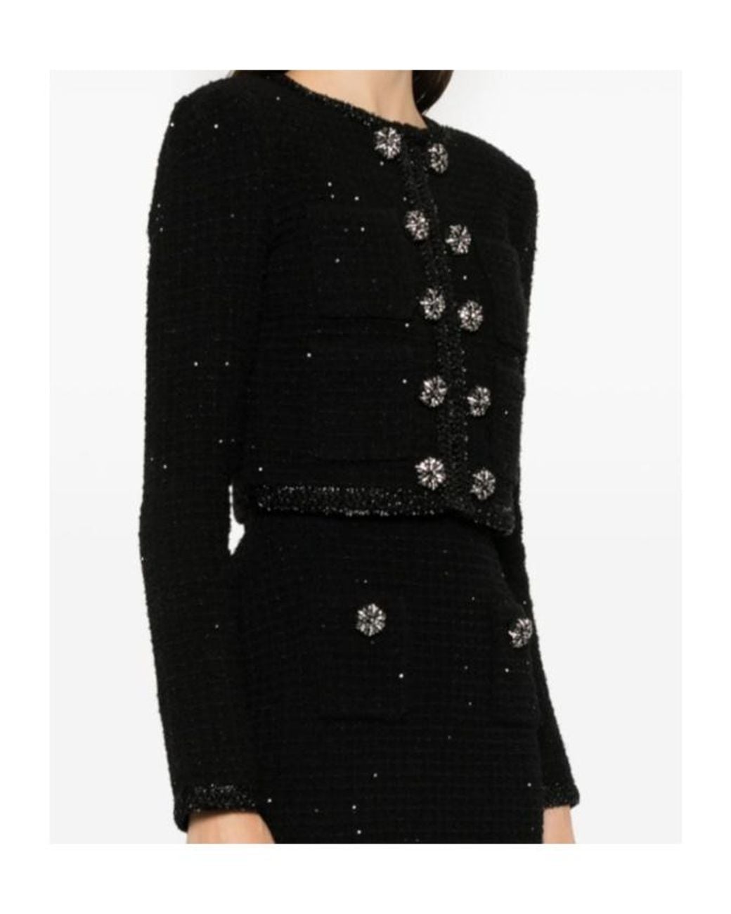 Self-Portrait Black Crew Neck Long-Sleeved Jacket