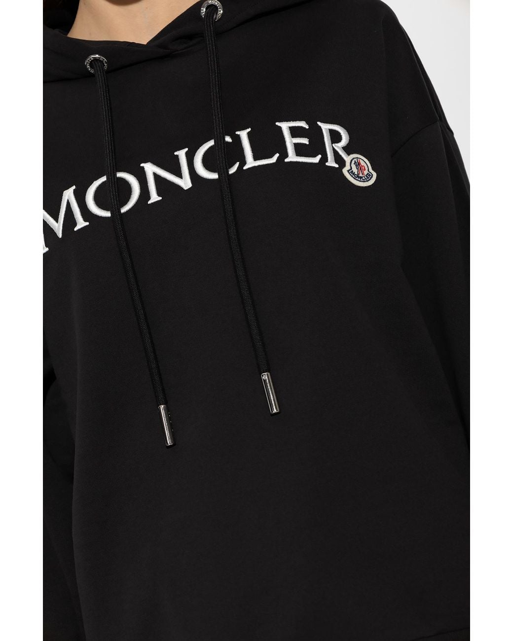 Moncler Black Logo Embroidered Drawstring Hoodie