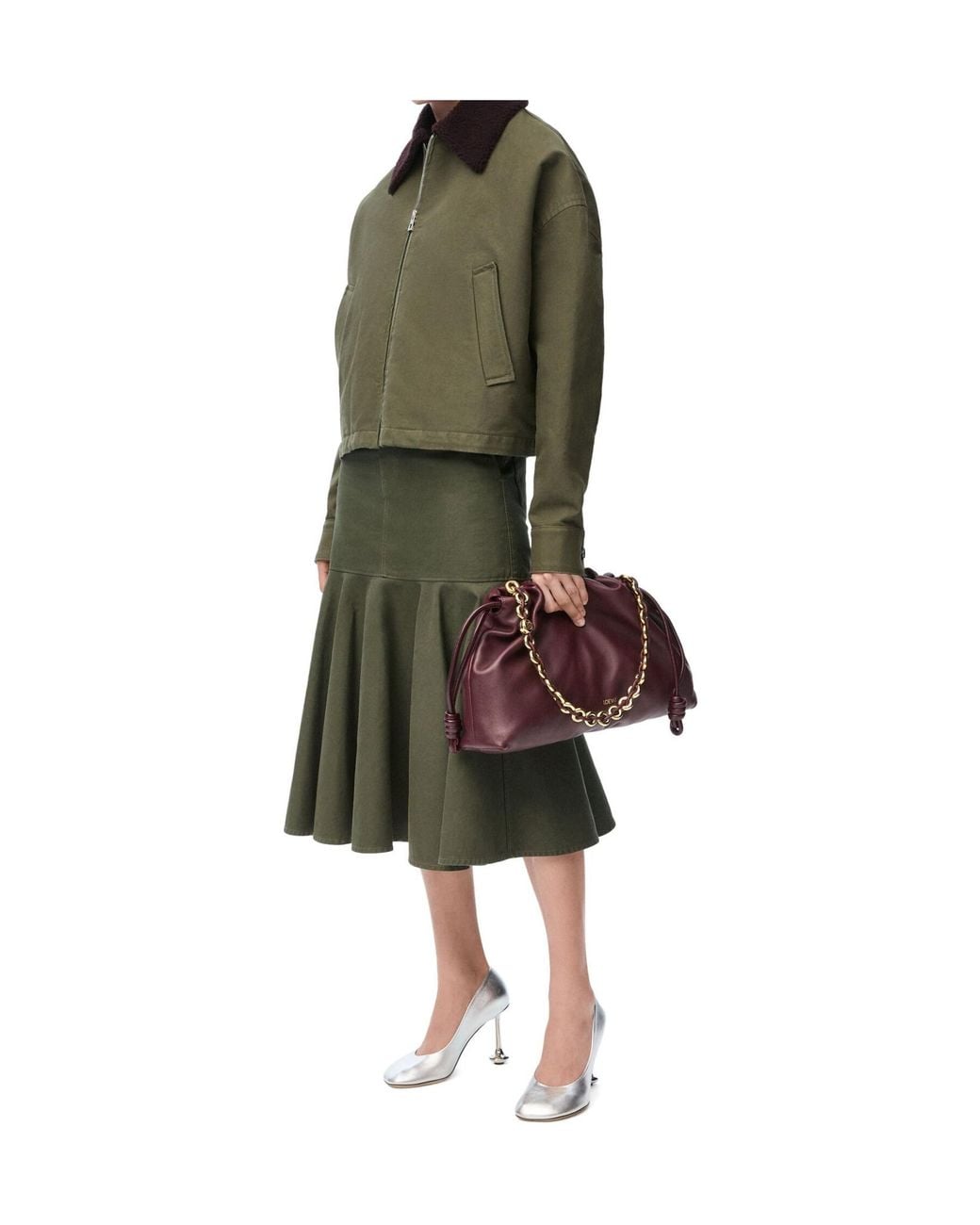 Loewe Green Flared Hem Midi Skirts