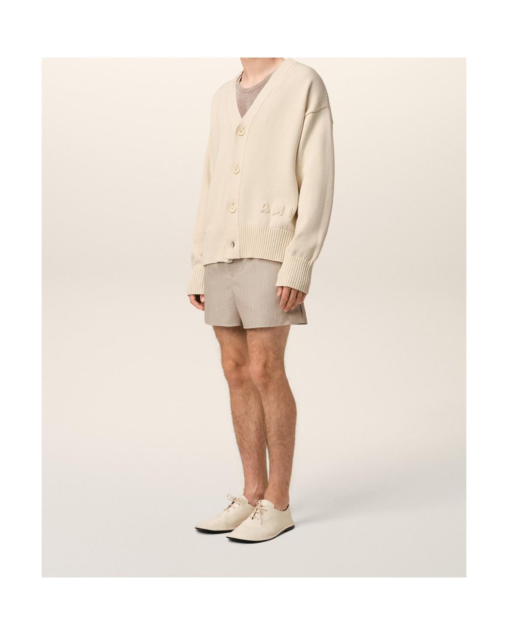 AMI Natural Logo Embroidered Knitted Cardigan for men