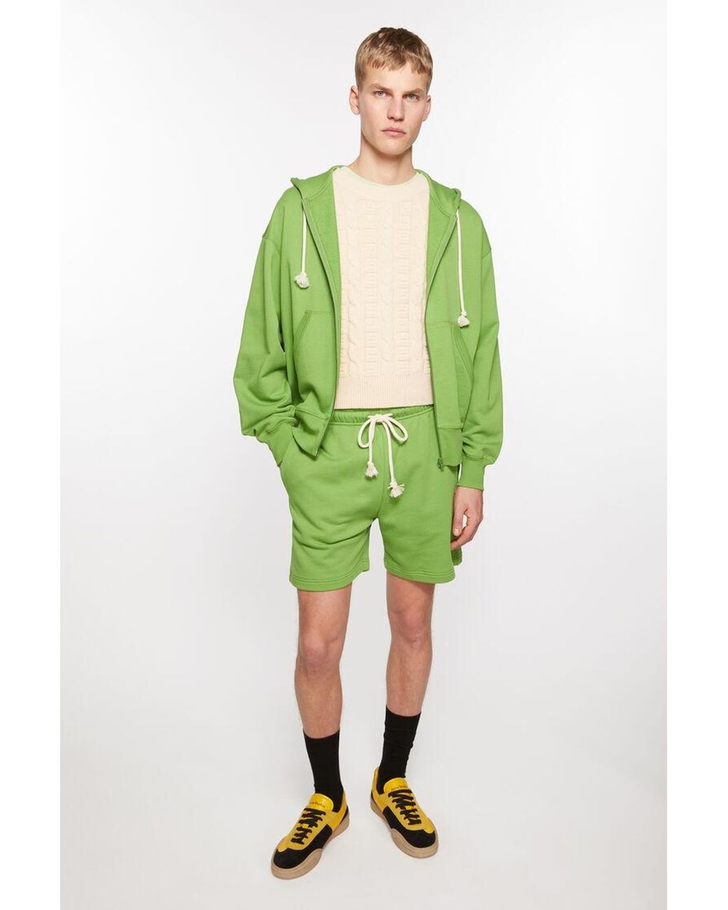 Acne Green Face Logo-Appliqu Cotton Track Shorts for men