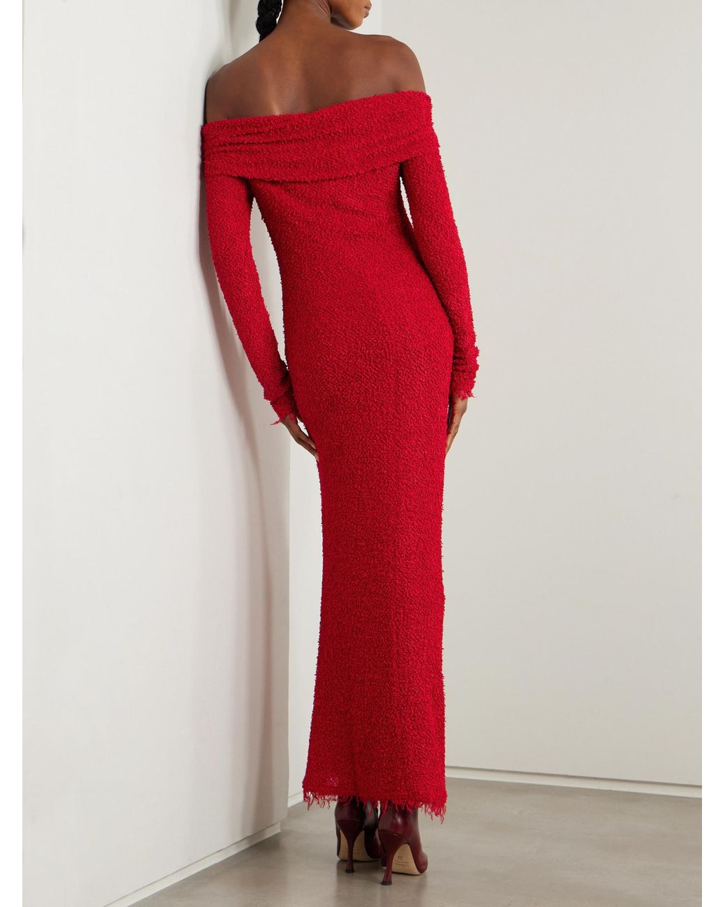 Isabel Marant Red Shoulder Bouclé Maxi Dress