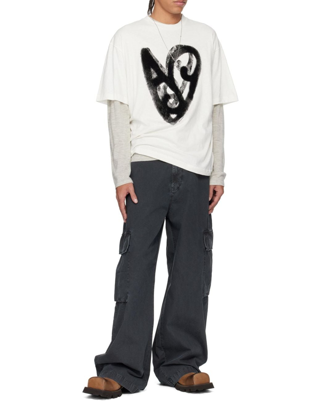Acne White Logo Printed T-Shirt for men