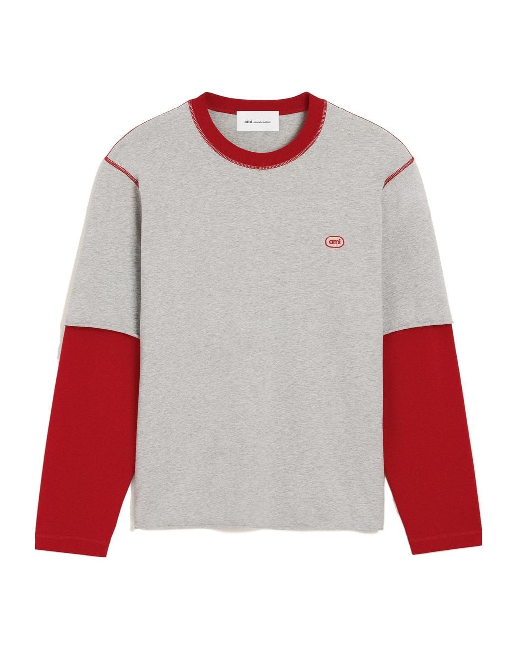 AMI White Ami Ami Patch Double Sleeve T-Shirt for men