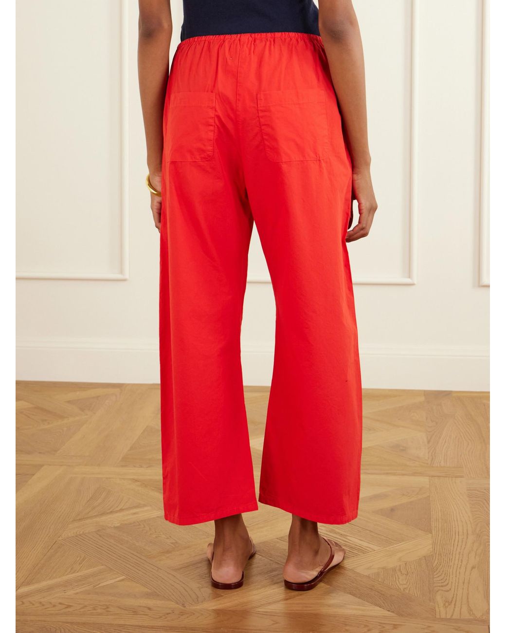 Leset Red Kyoto Cotton-Poplin Low-Rise Wide-Leg Pants