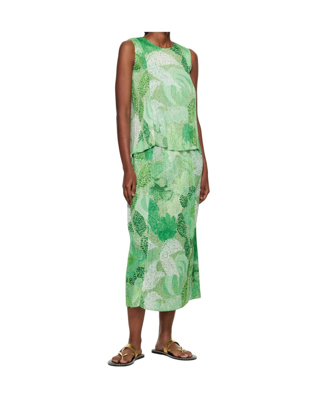 Pleats Please Issey Miyake Green Pleated Midi Skirt