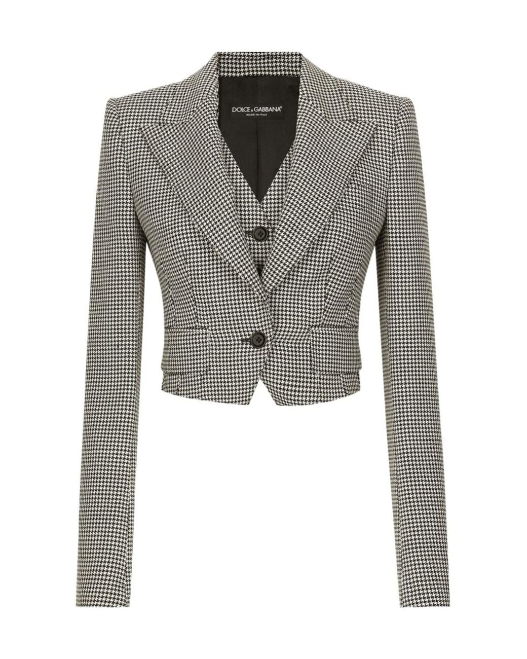 Dolce & Gabbana Gray Short Houndstooth Jacket With Vest