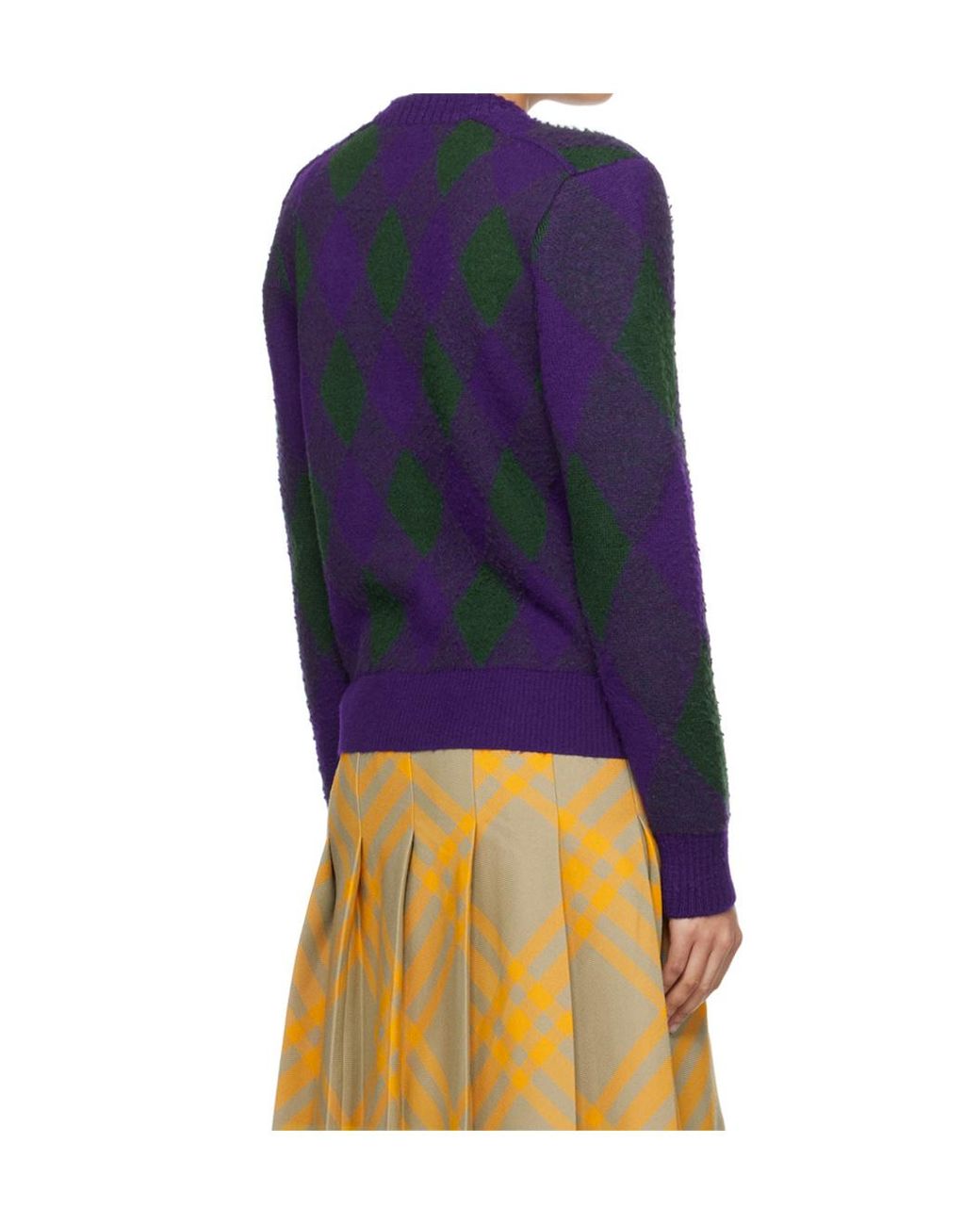 Burberry Blue Argyle-Intarsia-Knit V-Neck Cardigan