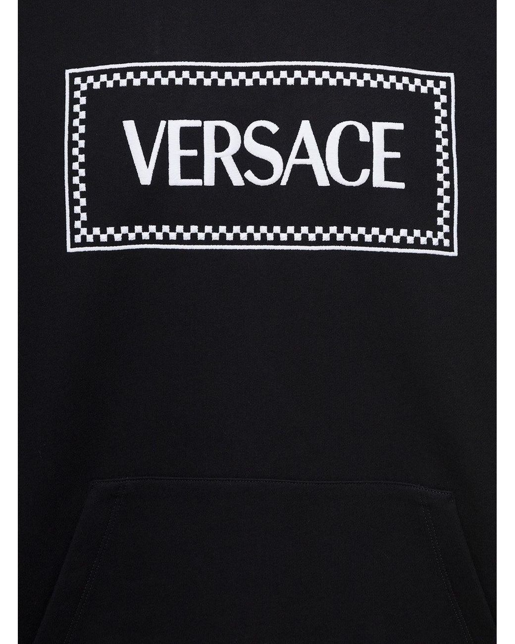 Versace Black Embroidered-90S Vintage Logo Drawstring Hoodie for men
