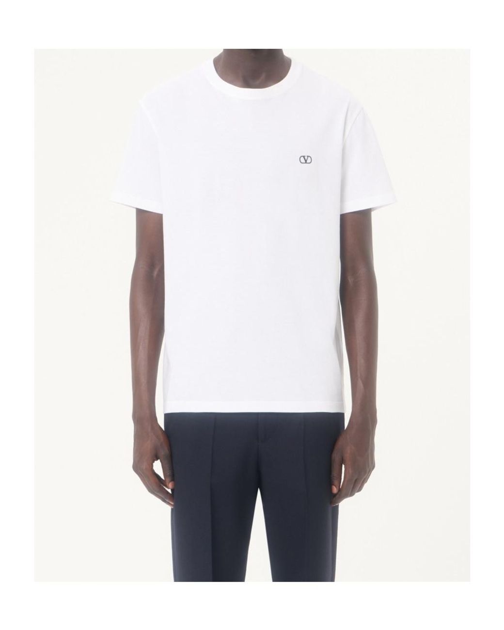 Valentino White Vlogo Embroidered Crewneck T-Shirt for men
