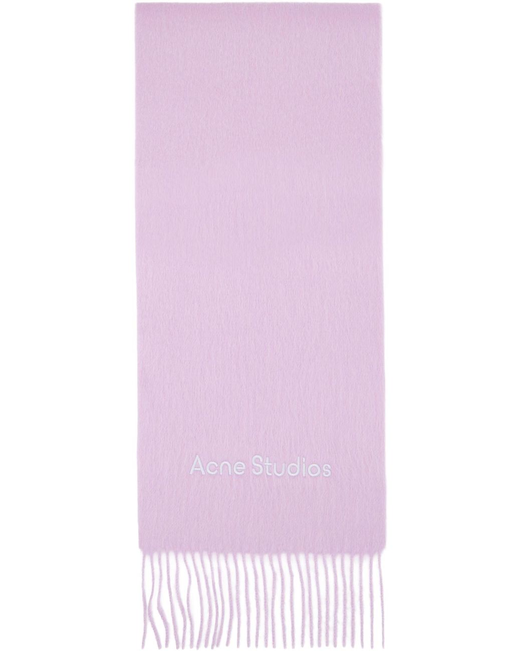 Acne Purple Logo Detail Fringed Scarf