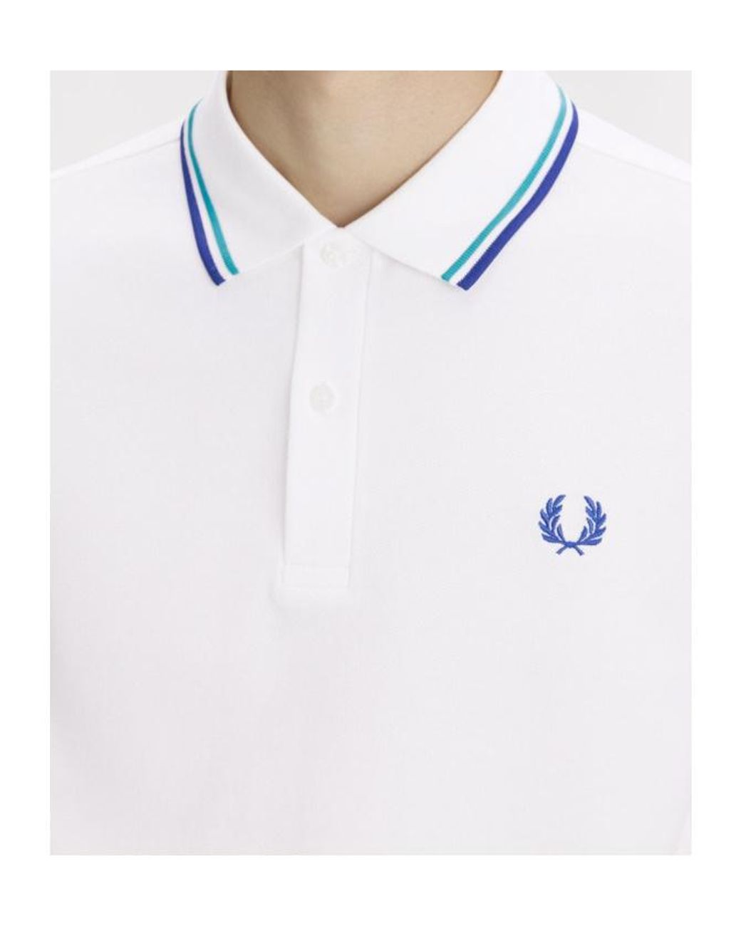 Fred Perry White Logo Embroidered Buttoned Polo Shirt for men