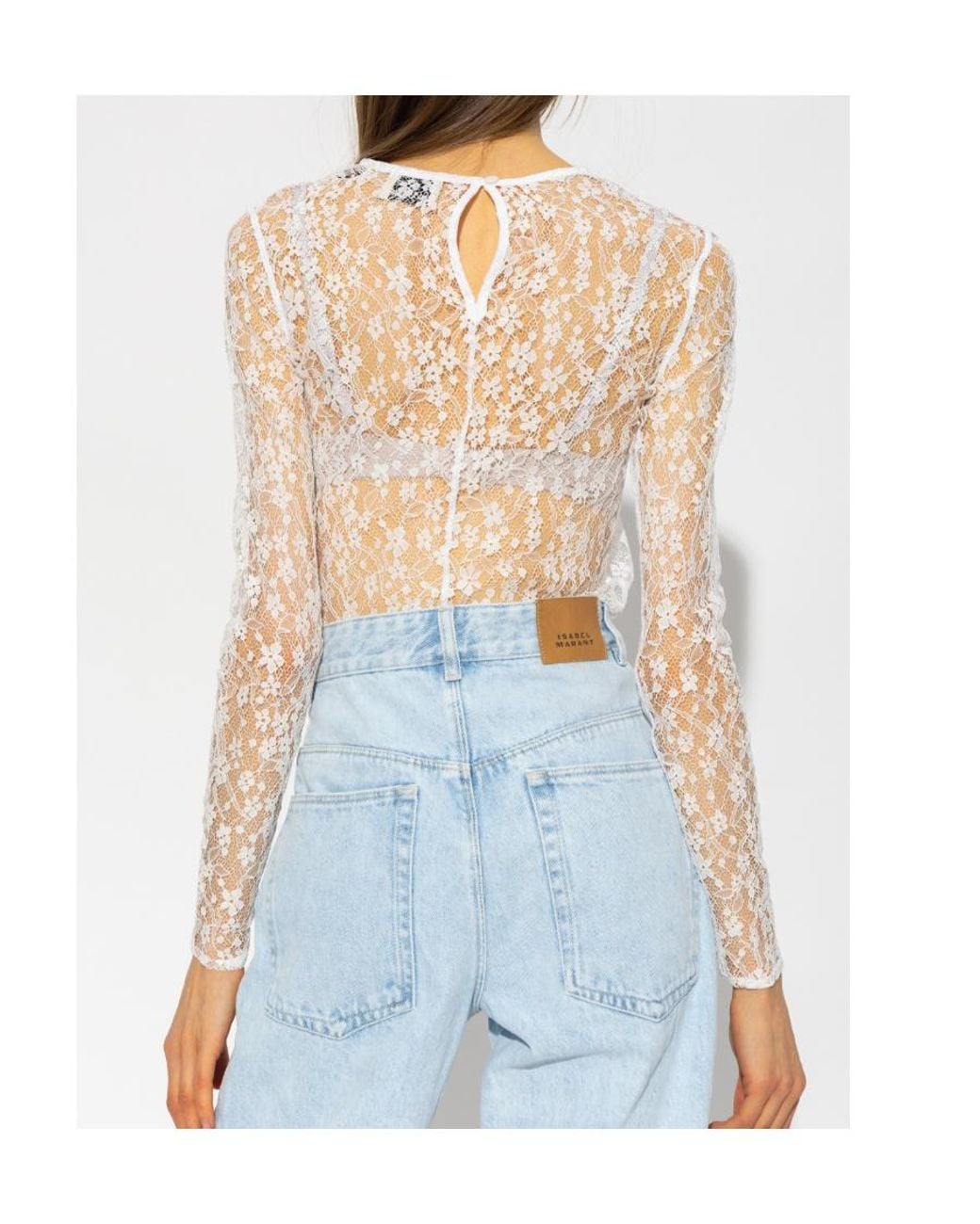 Isabel Marant White Toyela Lace Crewneck Top