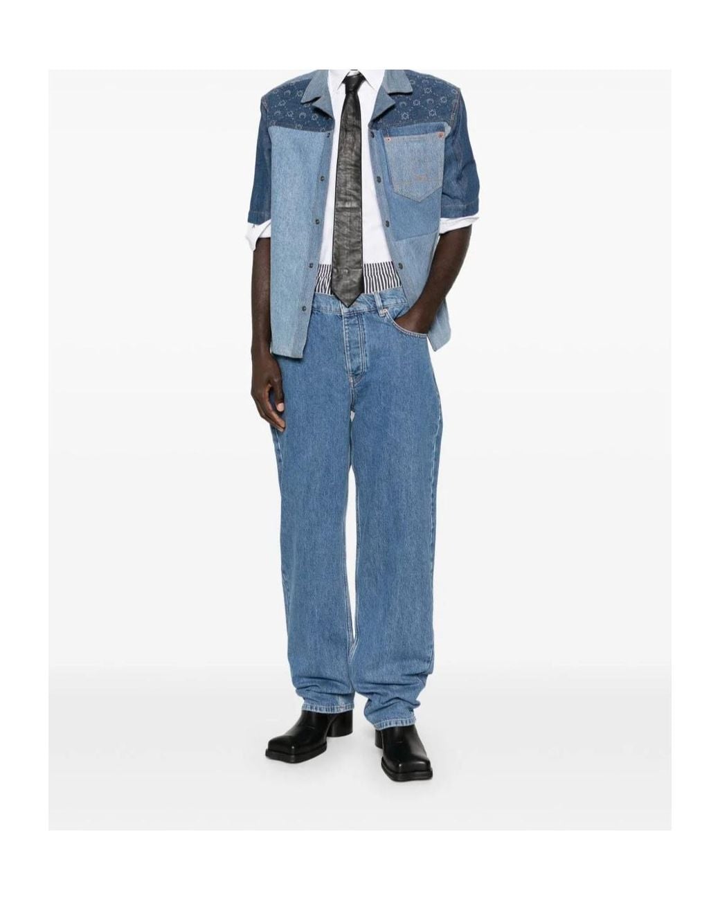 MARINE SERRE Blue Logo-Print Jeans for men