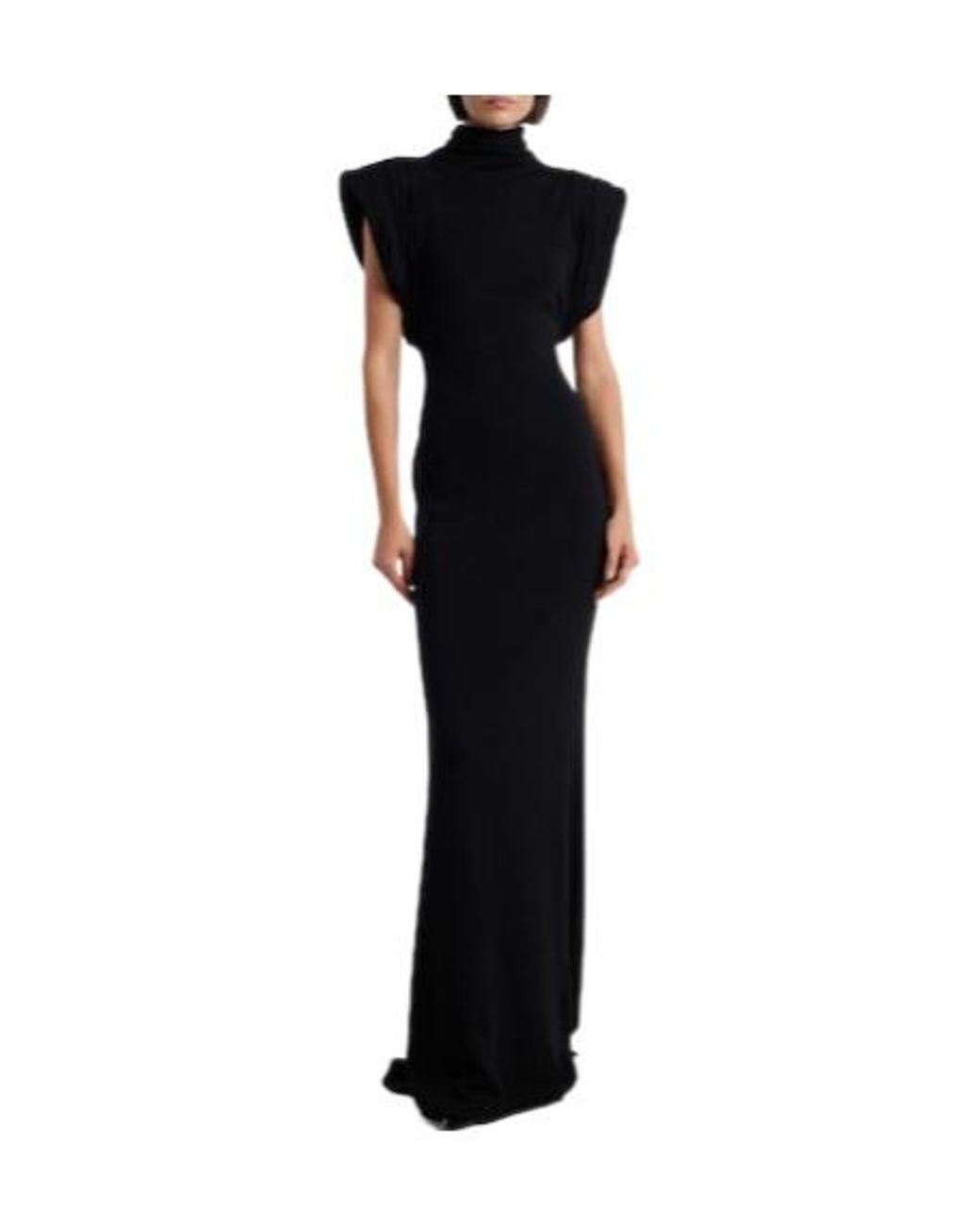 Mugler Black Draped Wool-Blend Jersey Gown
