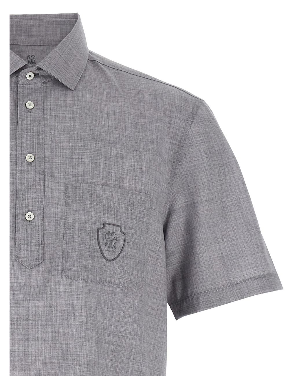 Brunello Cucinelli Gray Logo Detailed Short Sleeved Polo Shirt for men