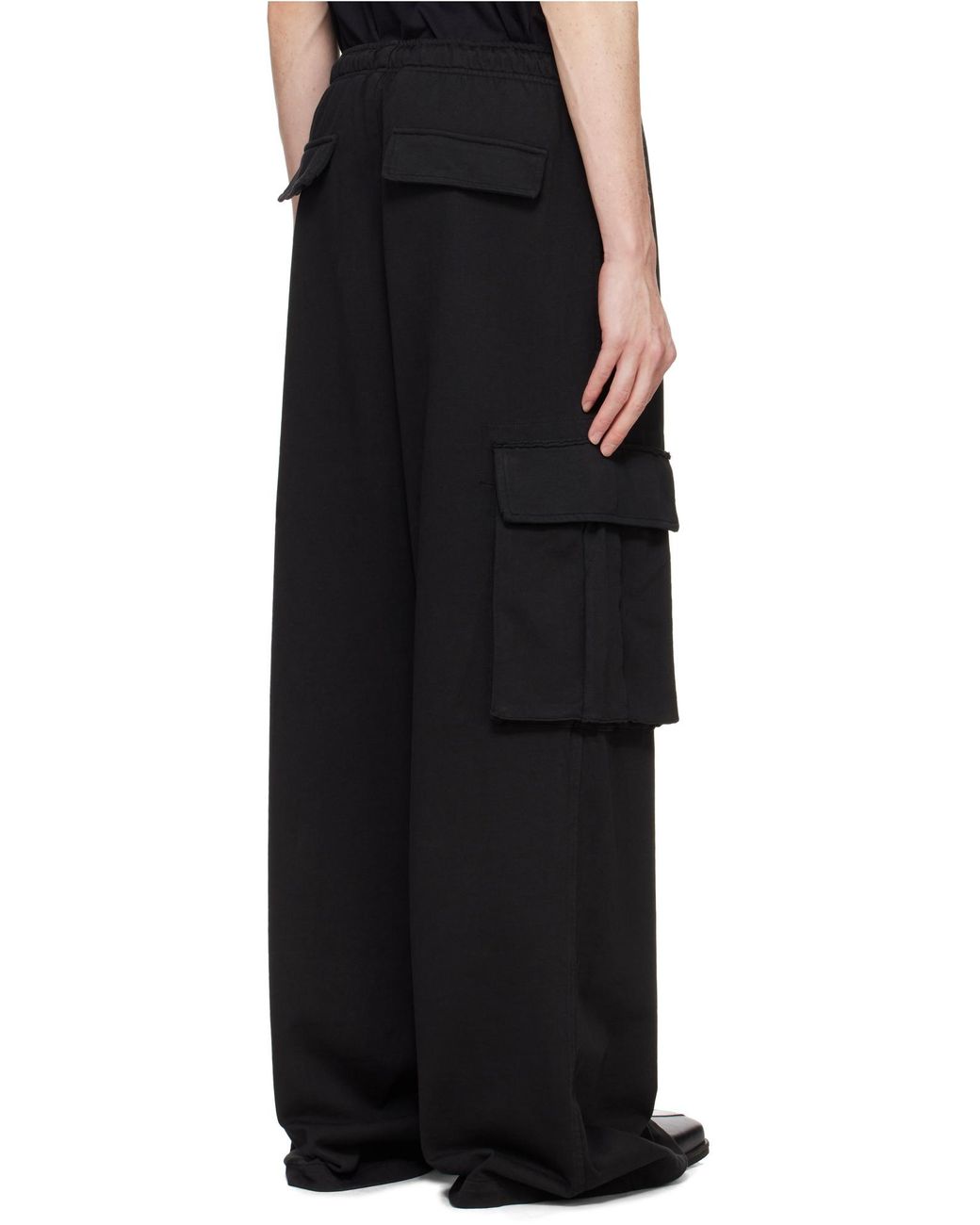 Palm Angels Black Wide Leg Drawstring Cargo Pants for men