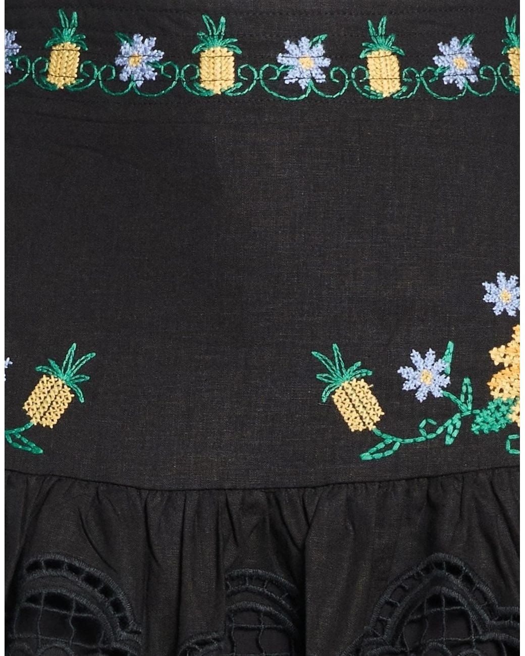Farm Rio Black Floral Embroidered Umbrella Skirt