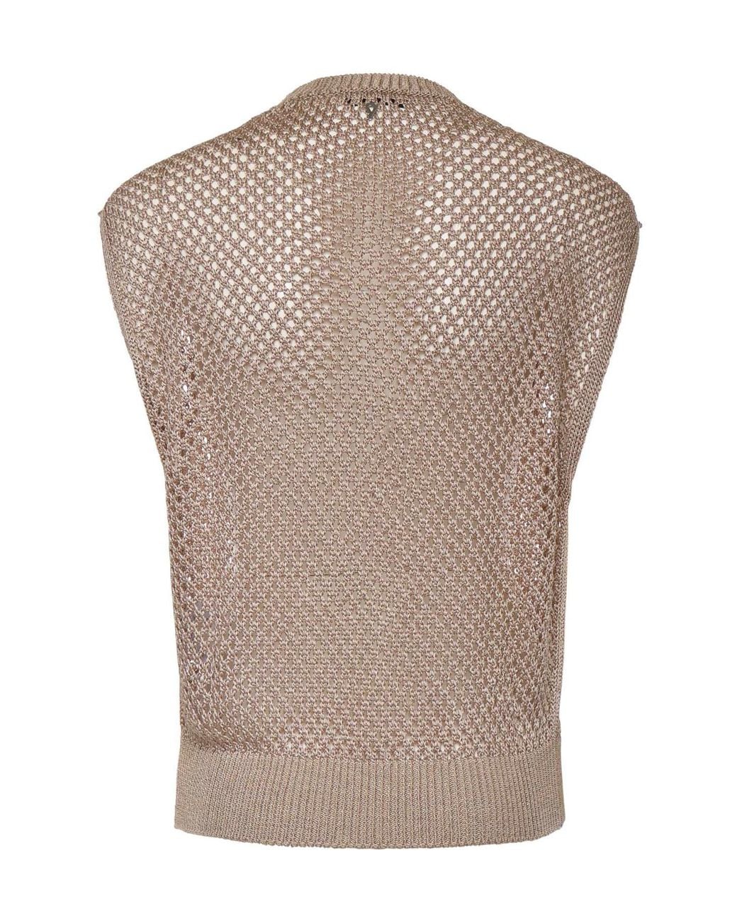 Dondup Gray Sleeveless Mesh Knitted Sweater
