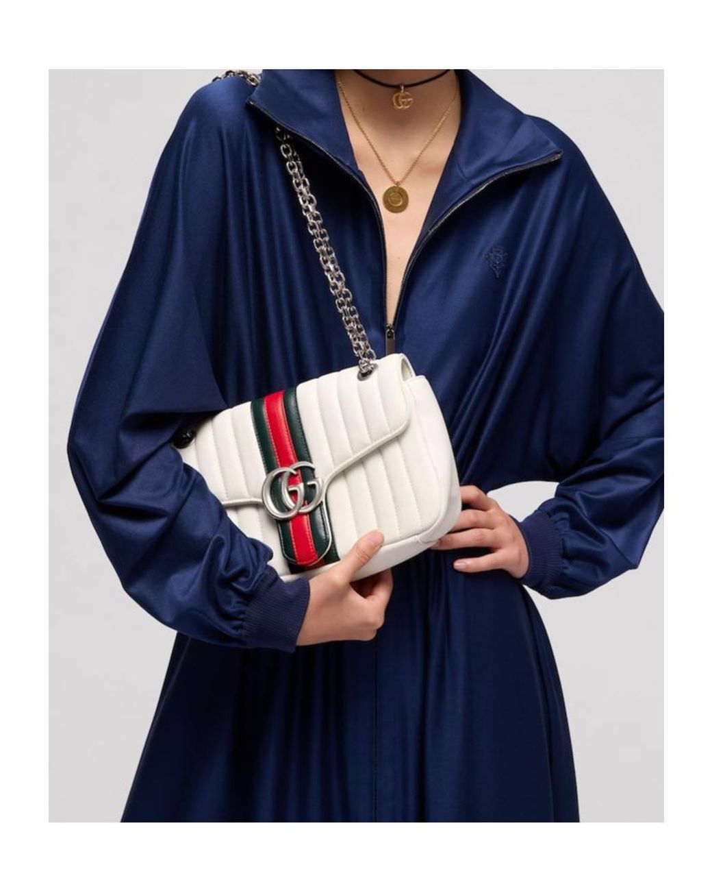Gucci White Jetset Gg Marmont Medium Shoulder Bag