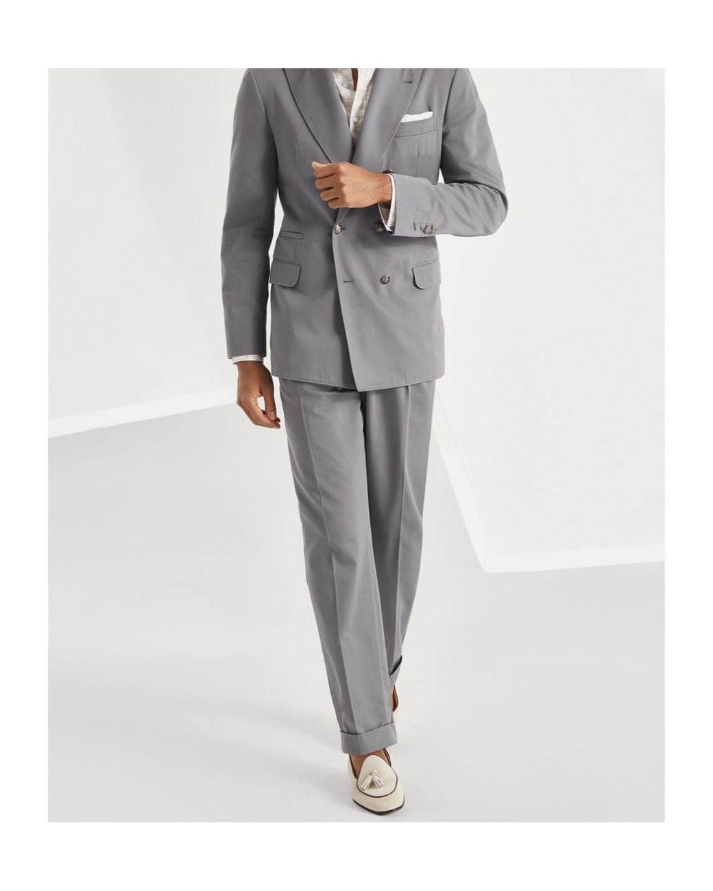 Brunello Cucinelli Gray Gabardine Cotton-Cashmere Blazer for men