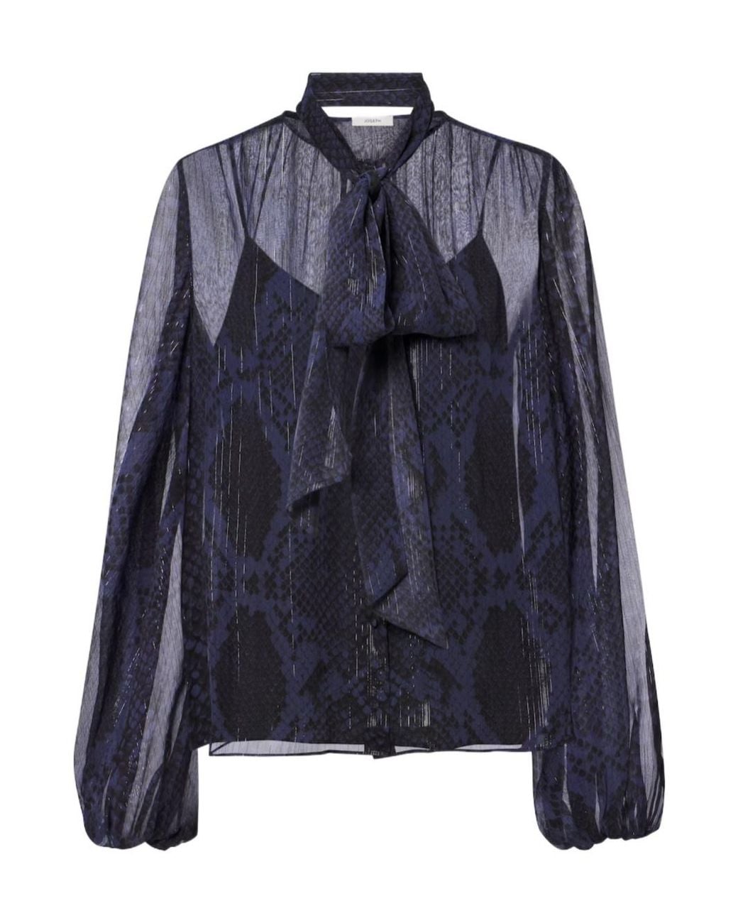 Joseph Blue Sally Chiffon Bow-Tie Blouse