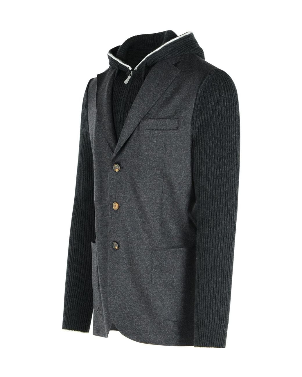 Eleventy Black Knit Insert Hooded Jacket for men