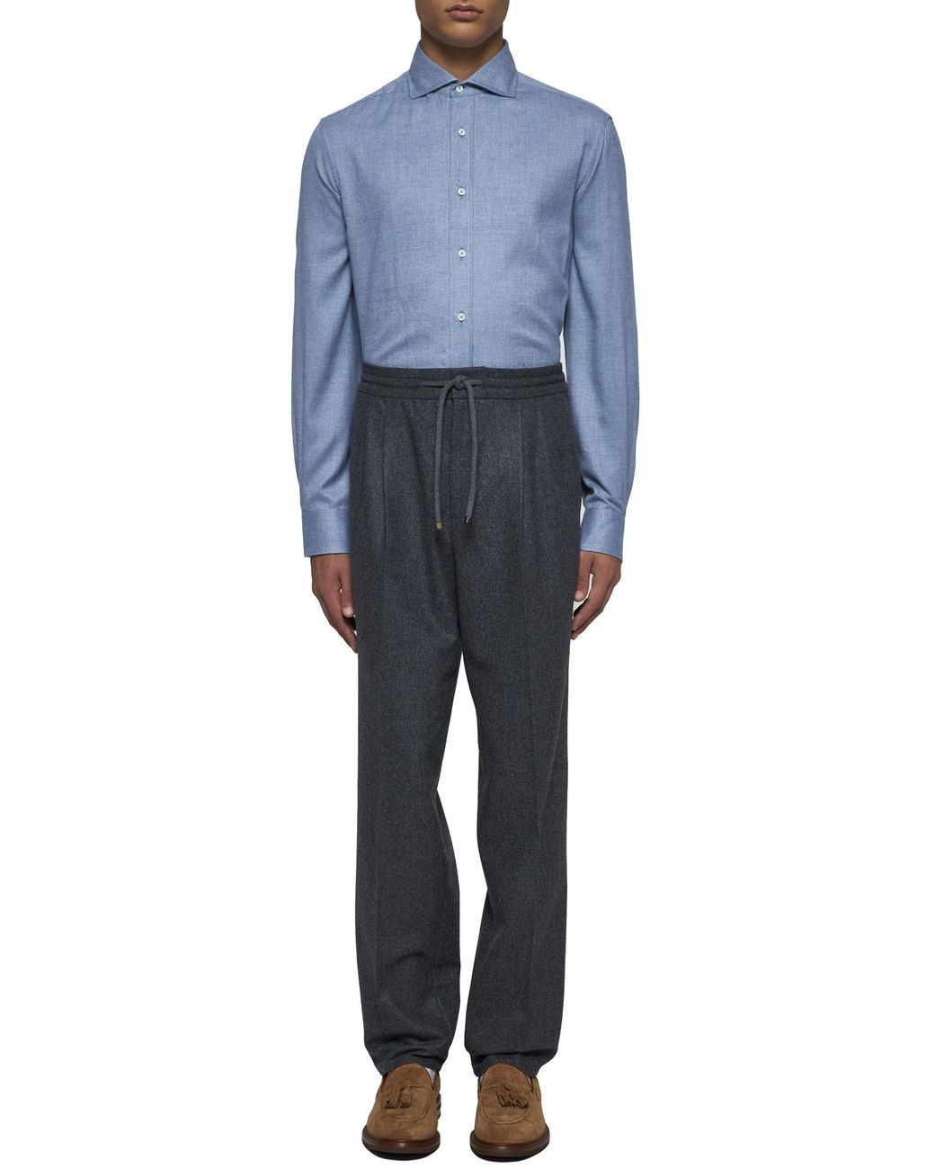 Brunello Cucinelli Black Drawstring Elastic Waist Pants for men