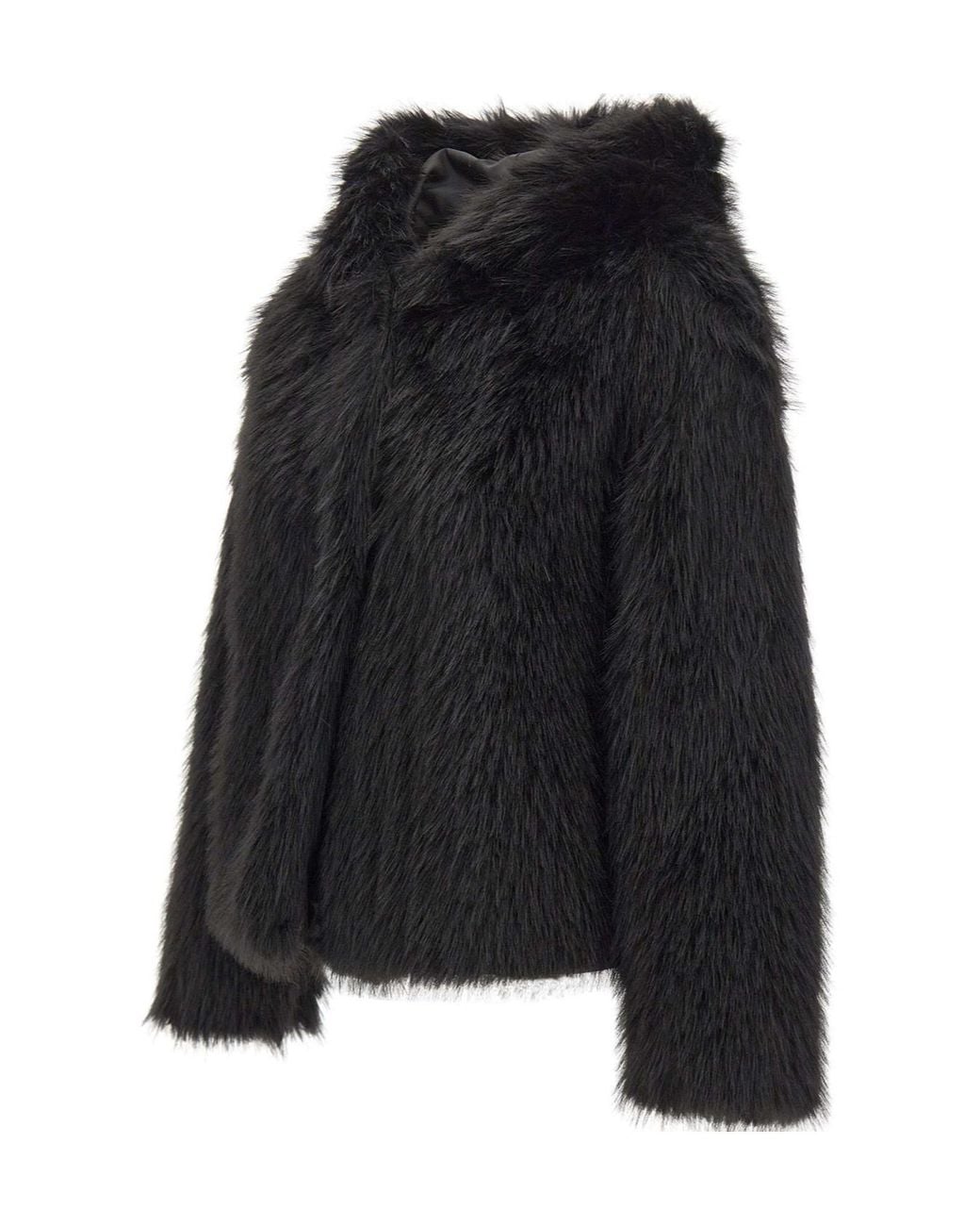 Kaos Black Cropped Faux Fur Hooded Jacket