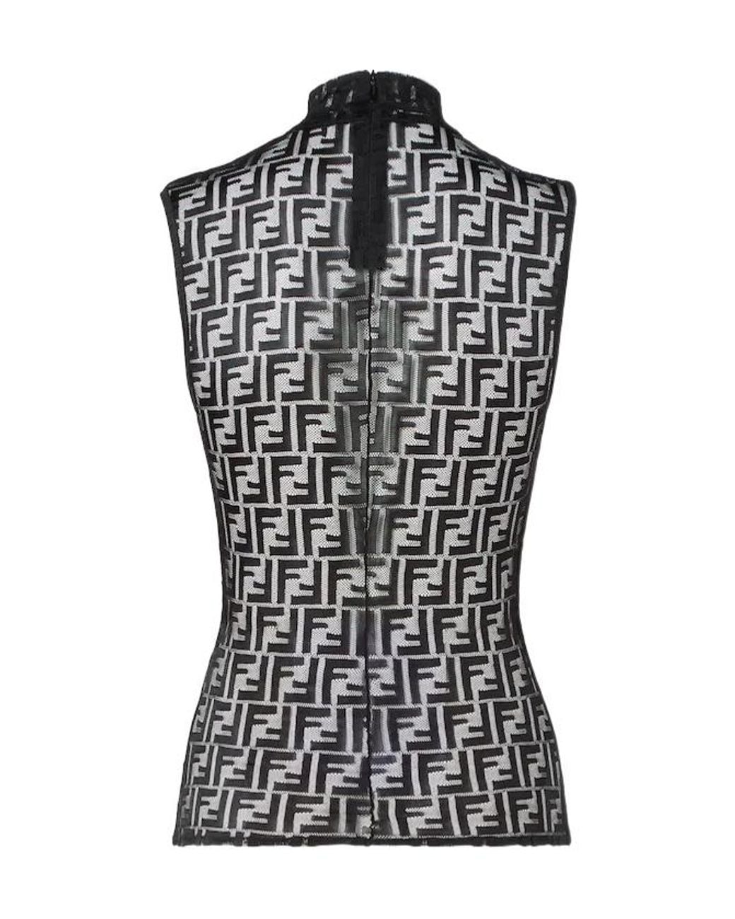 Fendi Black Fitted Sleeveless Top With High Neck