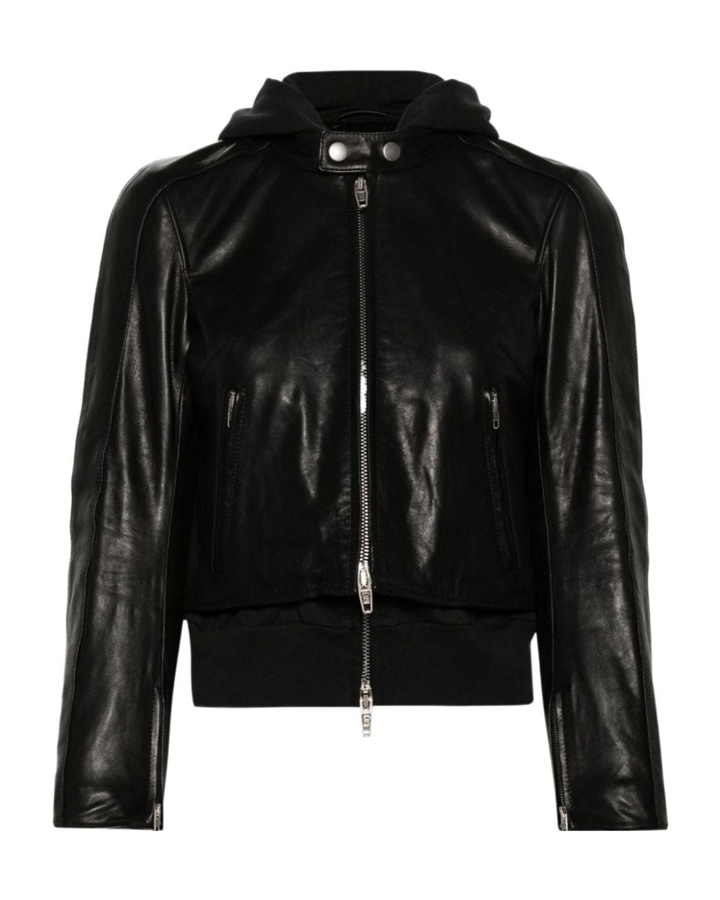 Balenciaga Black Layered-Detail Leather Jacket