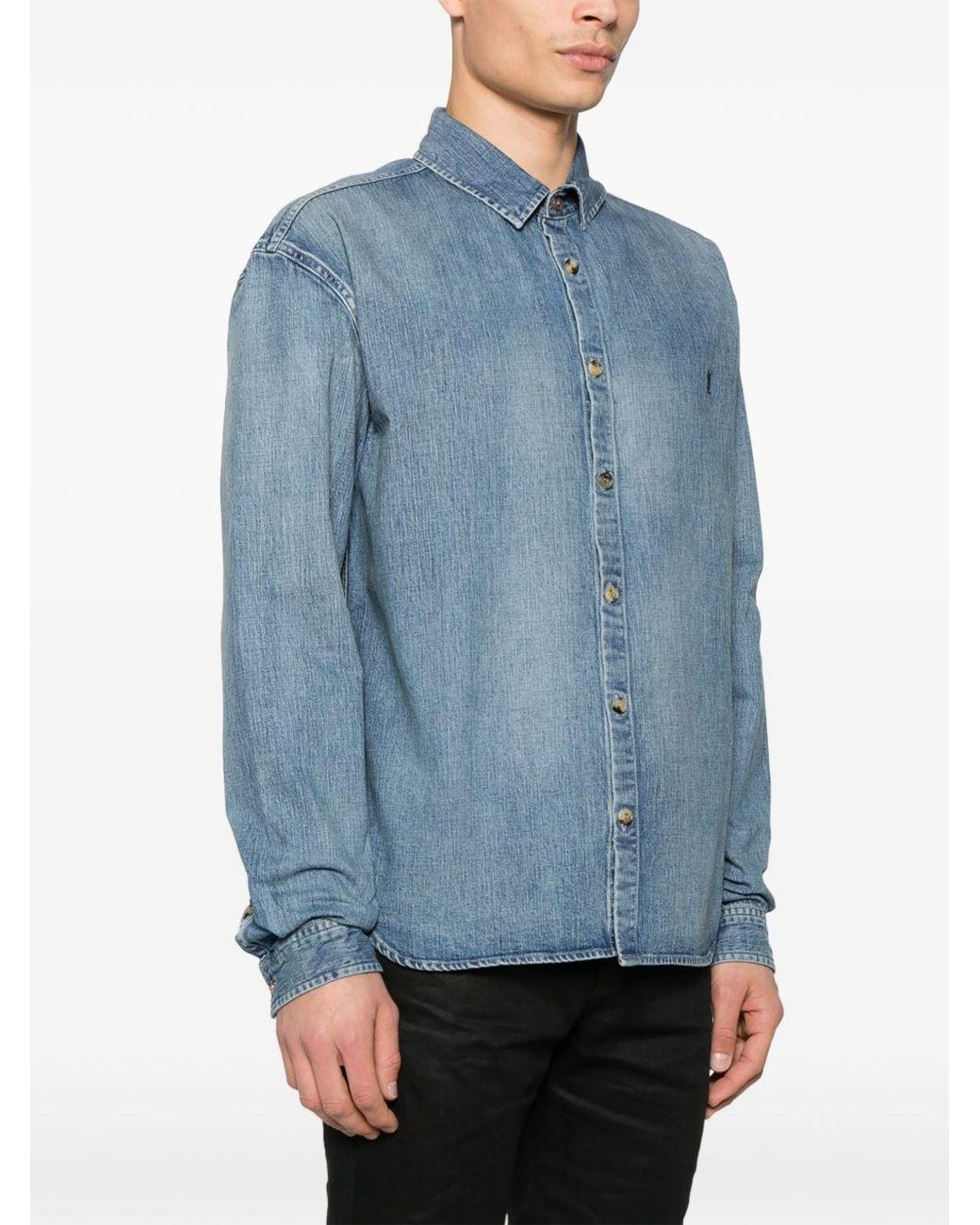 Saint Laurent Blue Cassandre Denim Shirt Day for men