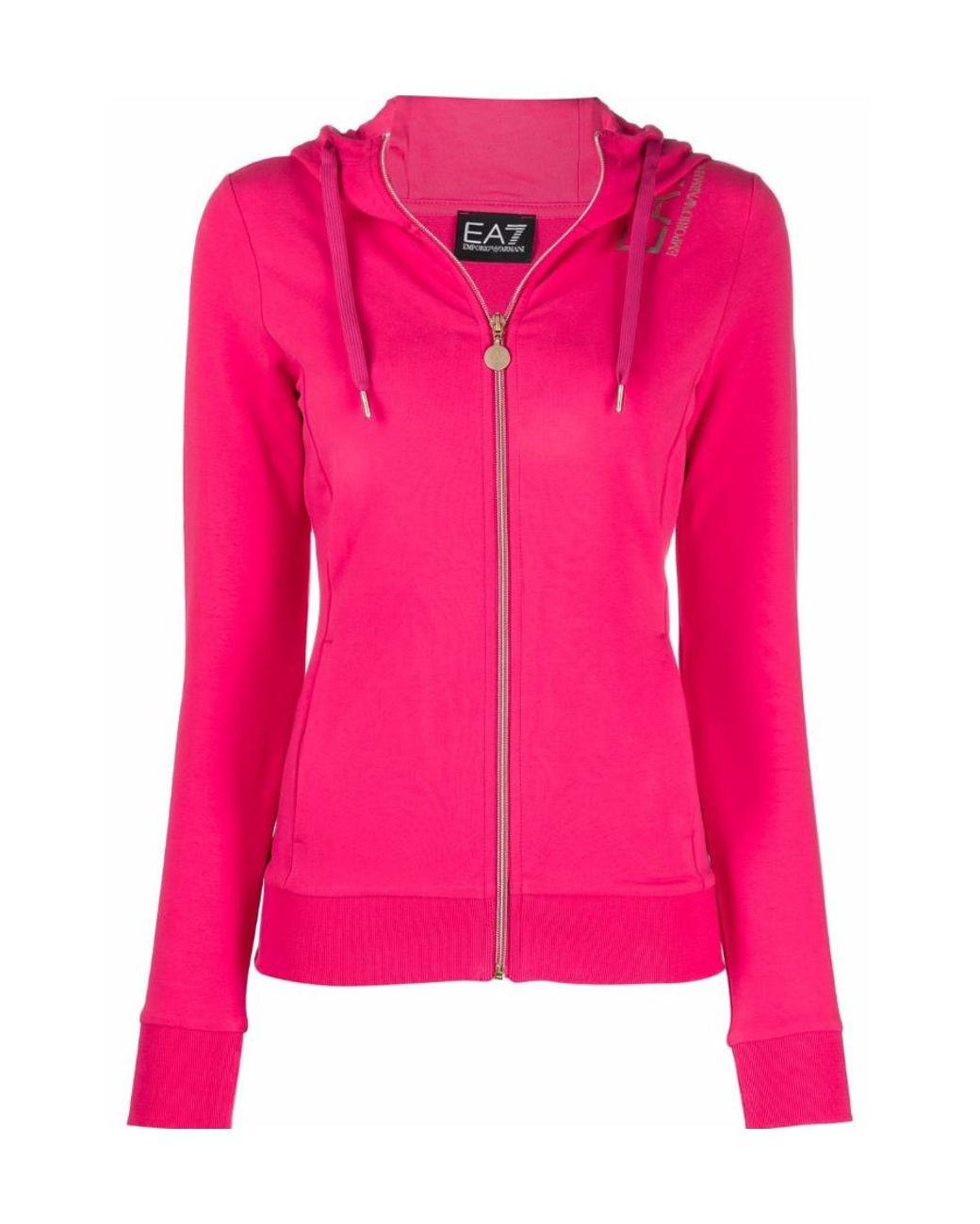 EA7 Pink Logo-Print Zipped Hoodie