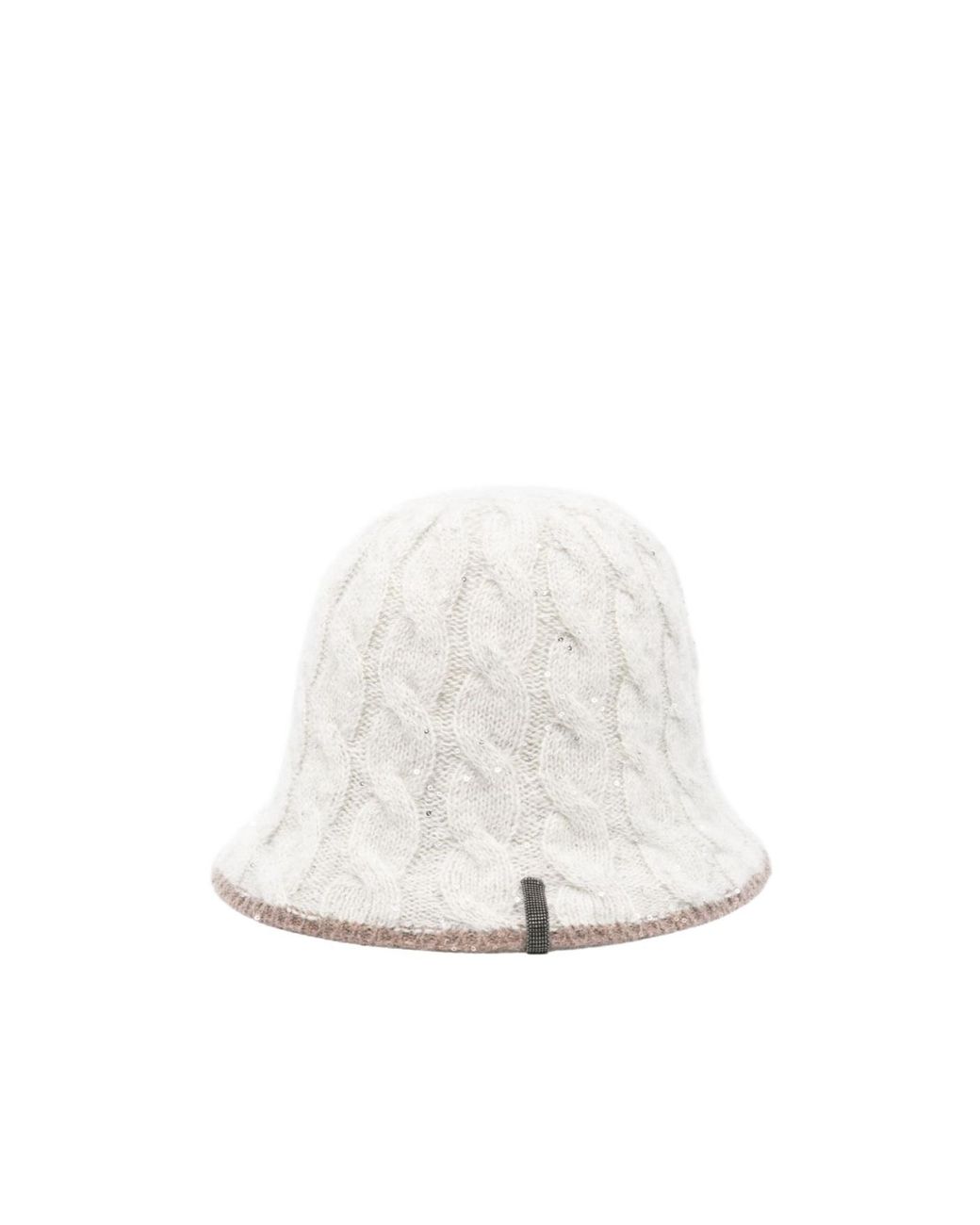 Brunello Cucinelli White Cable-Knit Sequined Bucket Hat