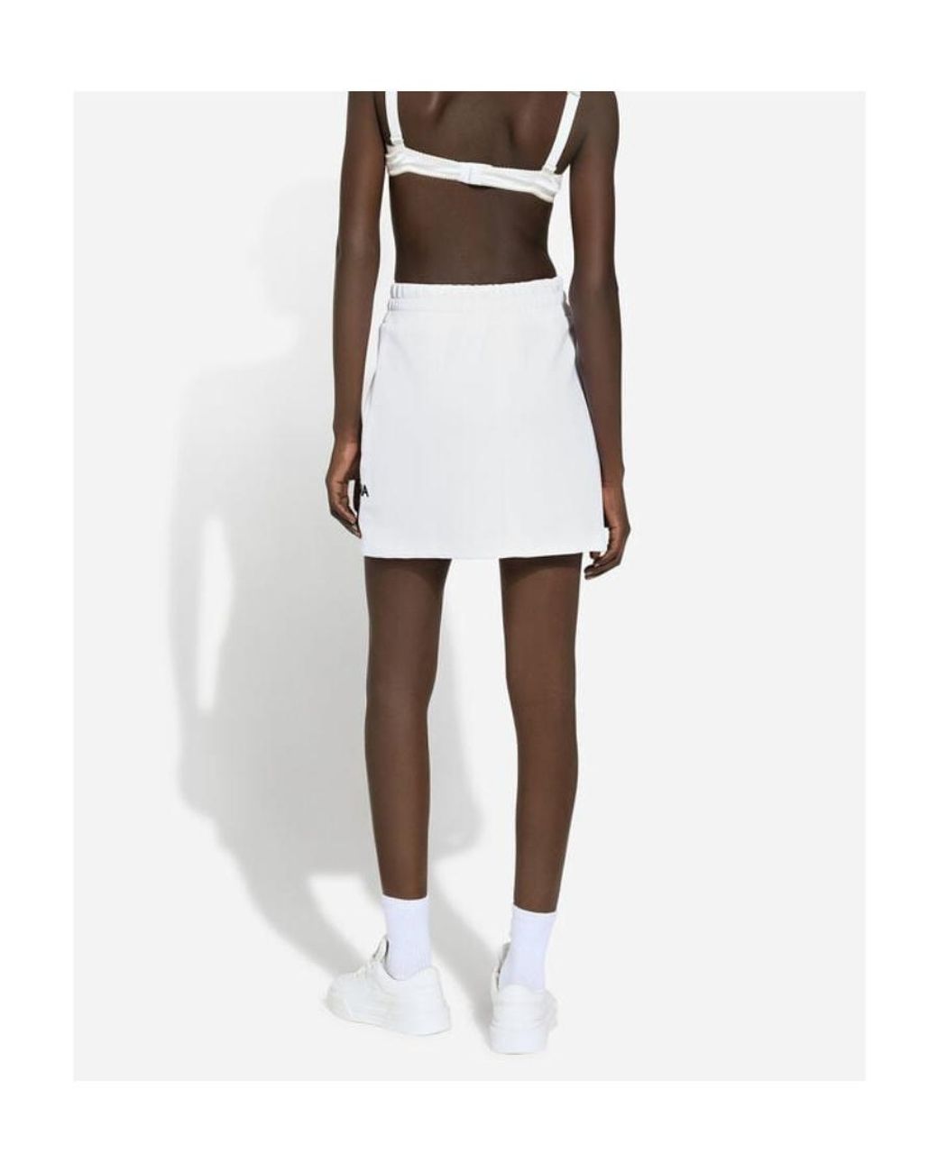 Dolce & Gabbana White Dg Logo Patch Jersey Mini Skirt