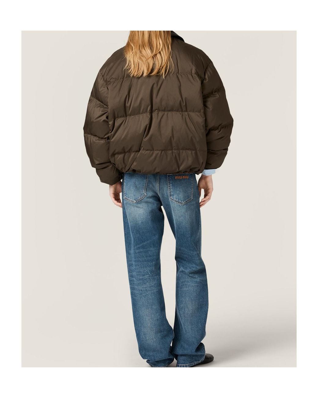 Miu Miu Brown Technical Pongé Cropped Down Jacket