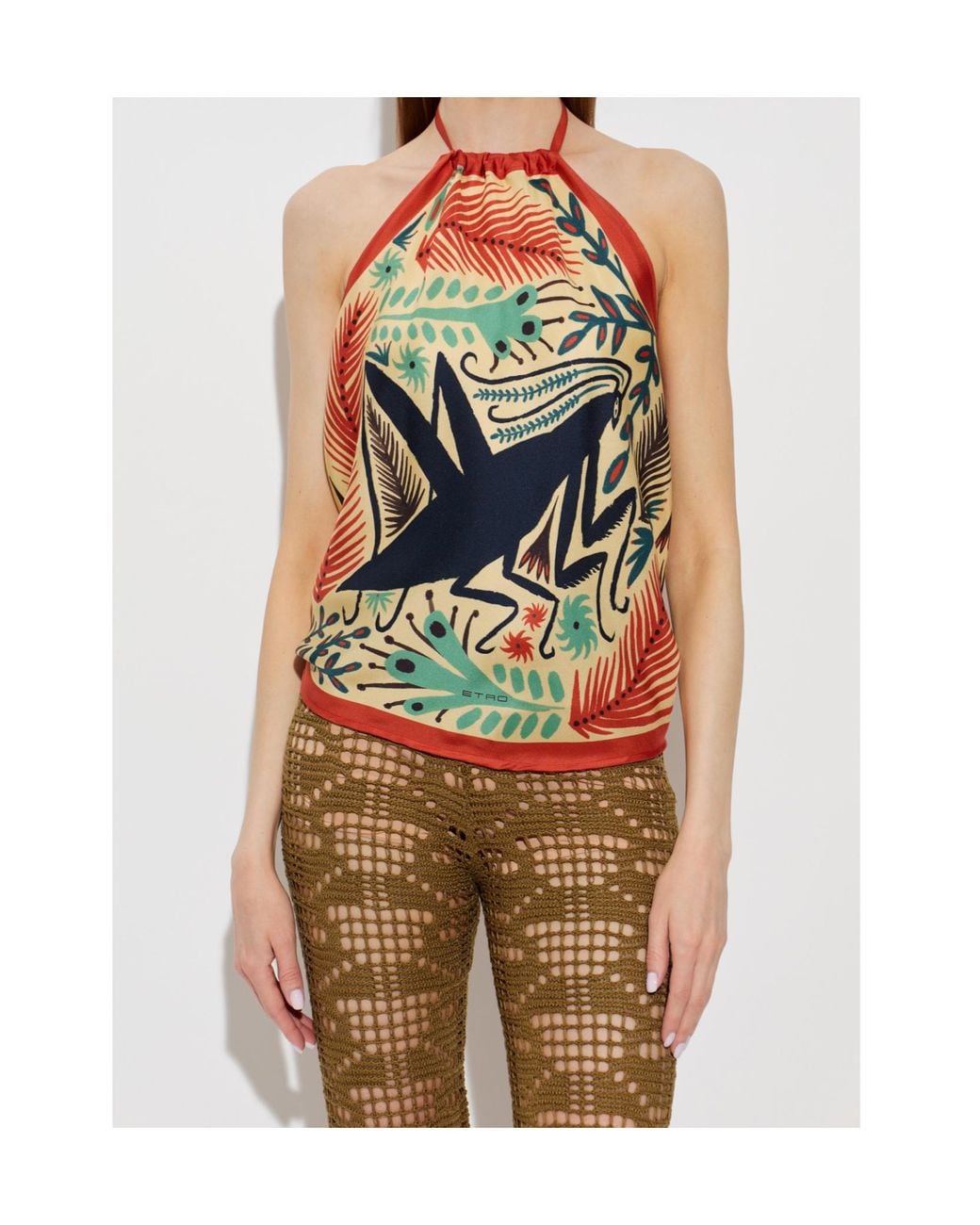 Etro Green Pattern-Printed Open-Back Top